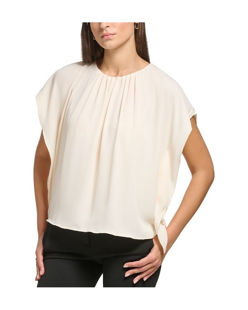 Petite Shirred Cape-Sleeve Blouse Buttercream $23.00 Tops