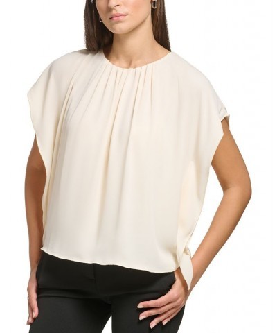 Petite Shirred Cape-Sleeve Blouse Buttercream $23.00 Tops