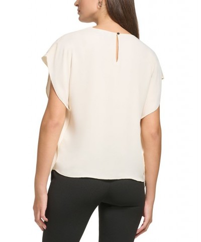 Petite Shirred Cape-Sleeve Blouse Buttercream $23.00 Tops