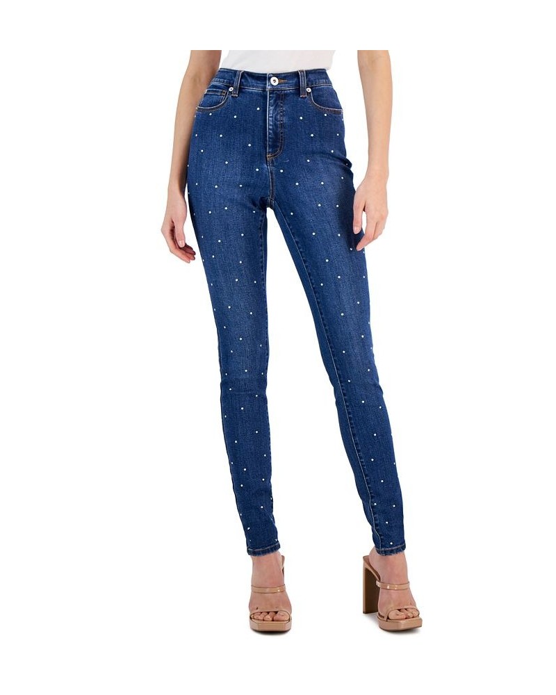 Women's High-Rise Studded Skinny Jeans Medium Indigo $34.40 Jeans