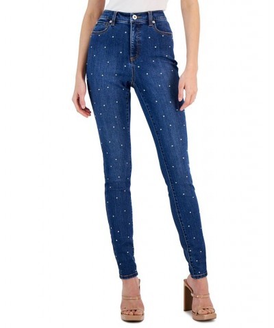 Women's High-Rise Studded Skinny Jeans Medium Indigo $34.40 Jeans