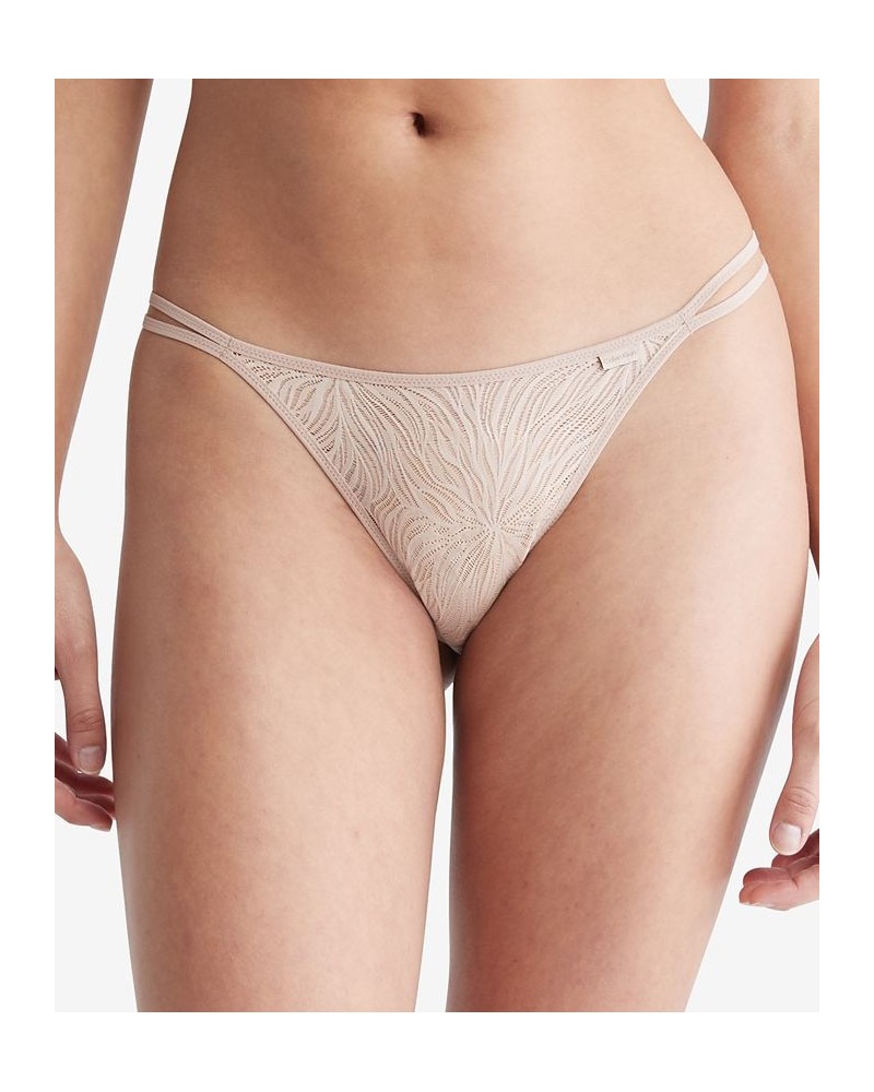 Women's Sheer Marquisette Lace High-Leg Tanga Underwear QF7105 Brown $20.06 Panty