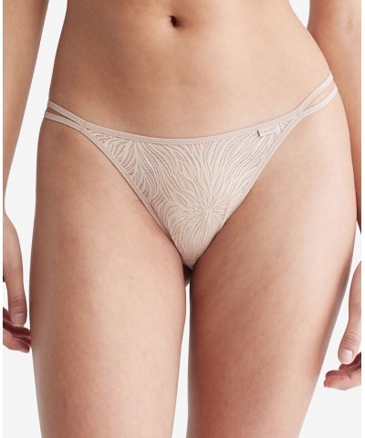 Women's Sheer Marquisette Lace High-Leg Tanga Underwear QF7105 Brown $20.06 Panty