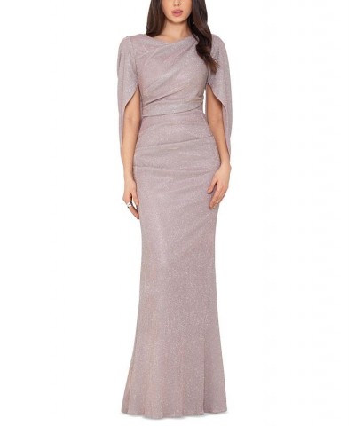 Petite Cape-Back Metallic Gown White Pink Gold $111.24 Dresses