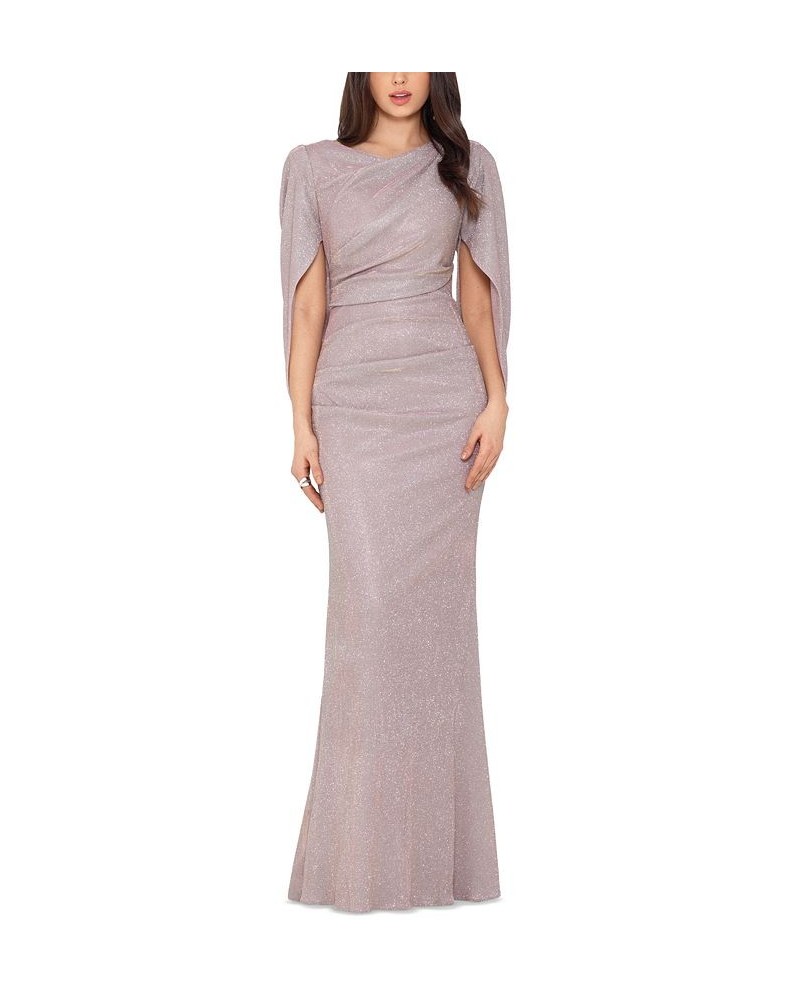 Petite Cape-Back Metallic Gown White Pink Gold $111.24 Dresses