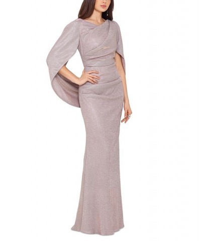 Petite Cape-Back Metallic Gown White Pink Gold $111.24 Dresses