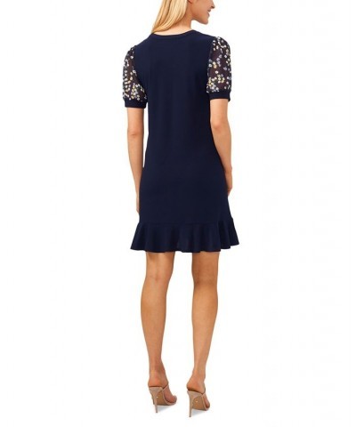 Women's Printed Short-Sleeve Flounce-Hem Dress Navy J $52.47 Dresses