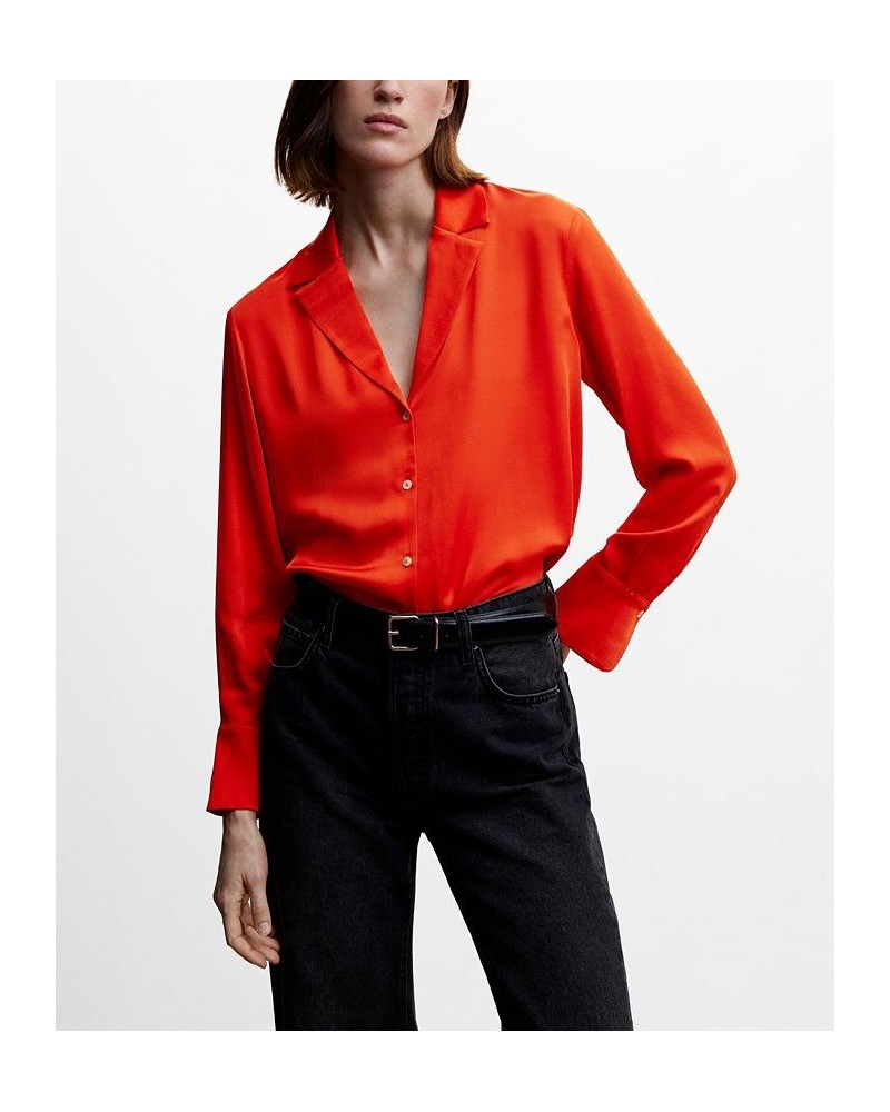 Women's Lapels Flowy Shirt Red $32.20 Tops