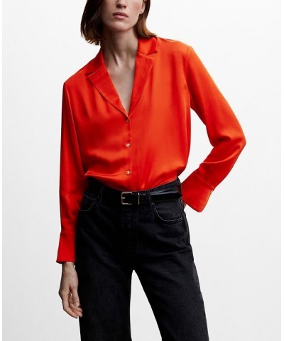 Women's Lapels Flowy Shirt Red $32.20 Tops