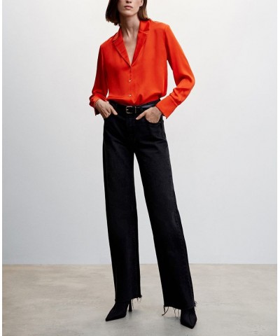 Women's Lapels Flowy Shirt Red $32.20 Tops