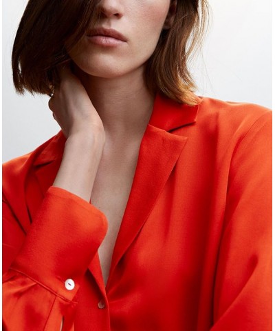 Women's Lapels Flowy Shirt Red $32.20 Tops