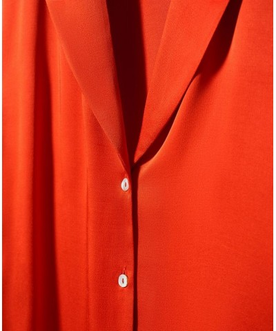 Women's Lapels Flowy Shirt Red $32.20 Tops