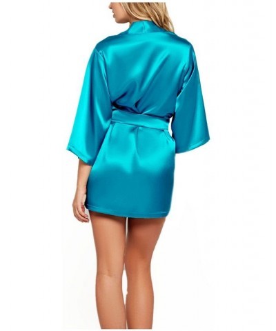 Women's Ultra Soft Satin Lounge and Poolside Robe Teal $26.45 Lingerie