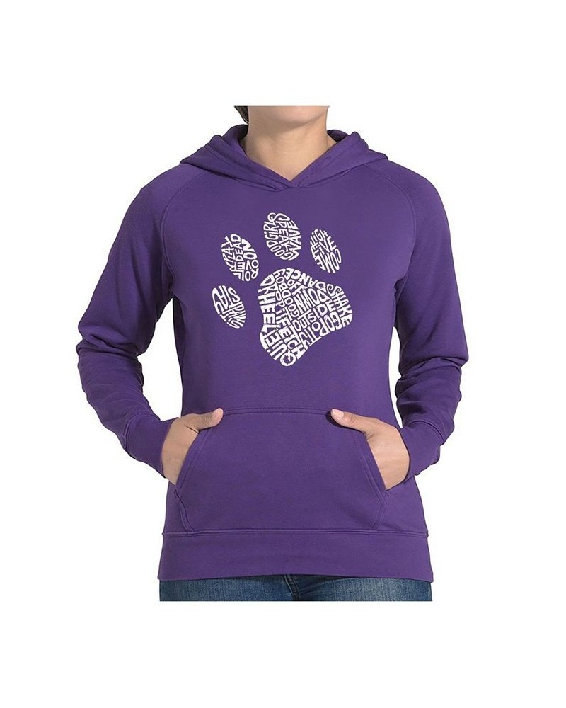 Women's Word Art Hooded Sweatshirt -Dog Paw Purple $35.39 Sweatshirts