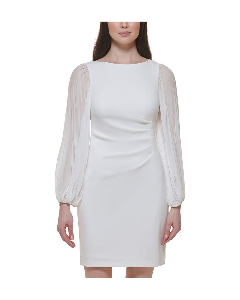 Women's Side-Pleat Sheer-Sleeve Sheath Dress Ivory $33.91 Dresses