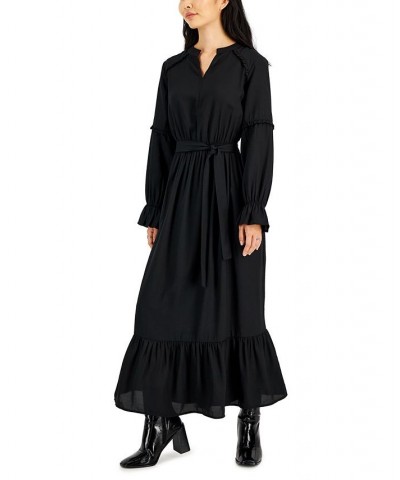 Petite Ruffle-Trim Balloon-Sleeve Maxi Dress Black $18.64 Dresses