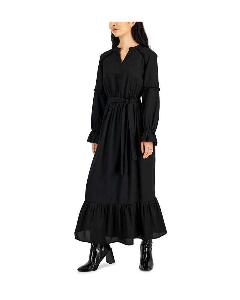 Petite Ruffle-Trim Balloon-Sleeve Maxi Dress Black $18.64 Dresses