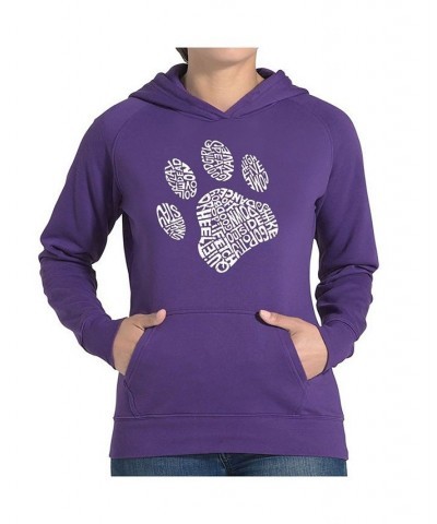 Women's Word Art Hooded Sweatshirt -Dog Paw Purple $35.39 Sweatshirts