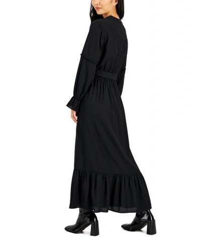 Petite Ruffle-Trim Balloon-Sleeve Maxi Dress Black $18.64 Dresses