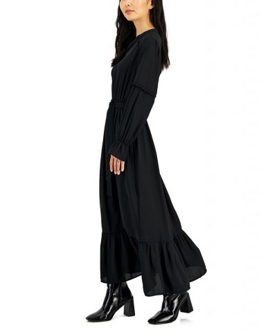 Petite Ruffle-Trim Balloon-Sleeve Maxi Dress Black $18.64 Dresses