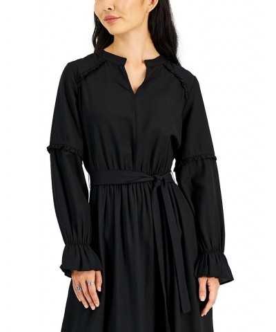 Petite Ruffle-Trim Balloon-Sleeve Maxi Dress Black $18.64 Dresses