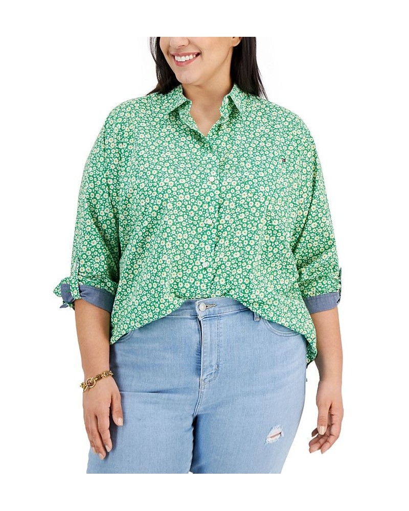 Plus Size Cotton Utility Shirt Fern Multi $28.59 Tops