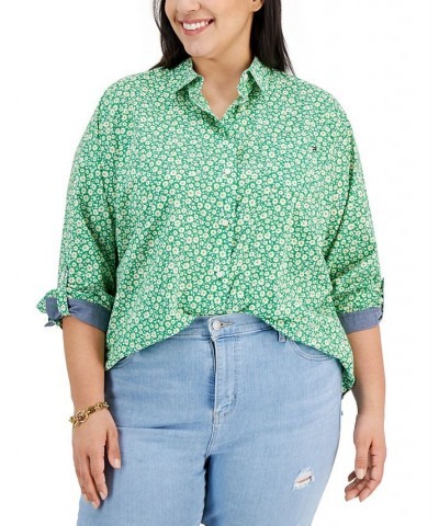 Plus Size Cotton Utility Shirt Fern Multi $28.59 Tops