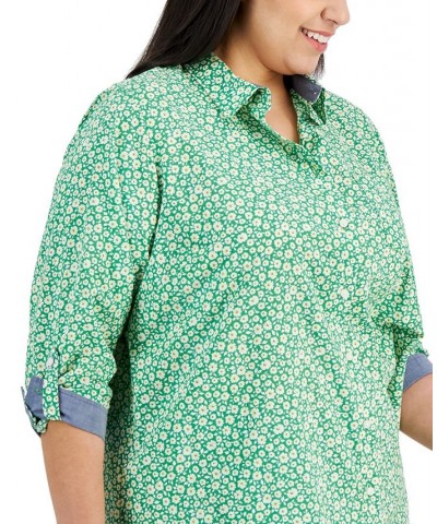 Plus Size Cotton Utility Shirt Fern Multi $28.59 Tops