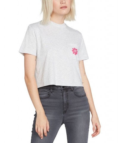 Juniors' Organic Cotton Pocket Dial T-Shirt Light Grey $16.80 Tops