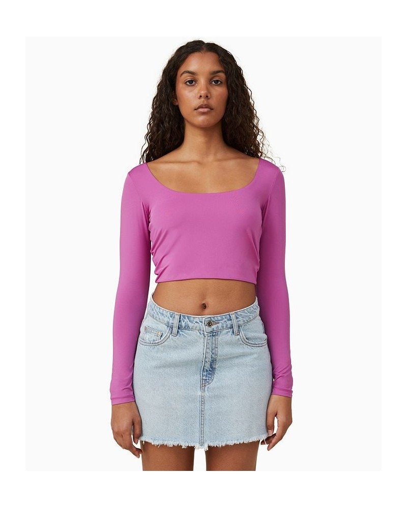 Women's Sculpted Scoop Neck Long Sleeve Top Purple $19.20 Tops