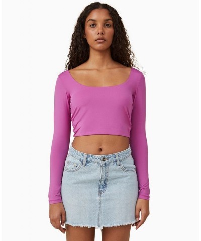 Women's Sculpted Scoop Neck Long Sleeve Top Purple $19.20 Tops