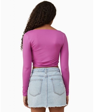 Women's Sculpted Scoop Neck Long Sleeve Top Purple $19.20 Tops