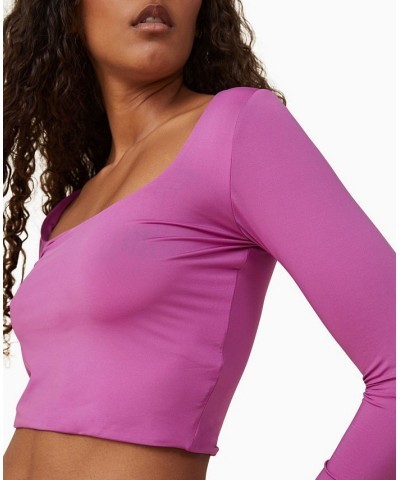 Women's Sculpted Scoop Neck Long Sleeve Top Purple $19.20 Tops