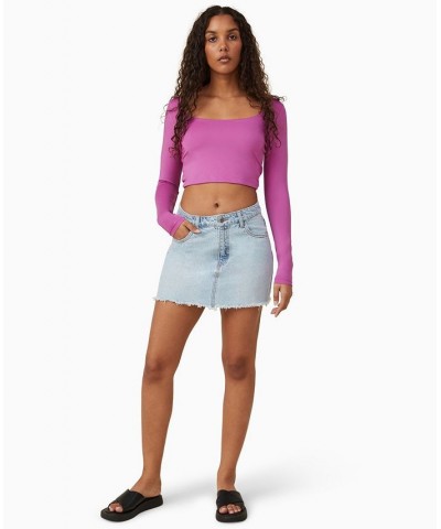 Women's Sculpted Scoop Neck Long Sleeve Top Purple $19.20 Tops