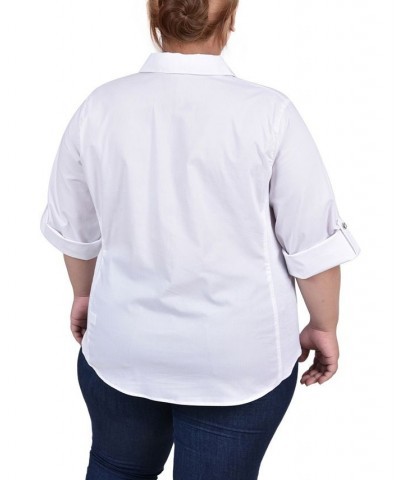 Plus Size Roll Tab Blouse with Rib Insets White $14.60 Tops