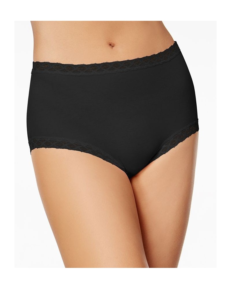 Bliss Lace-Trim High Rise Cotton Brief 755058 Black $13.20 Underwears