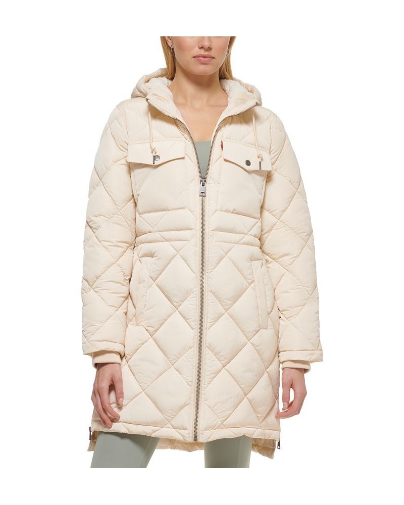 Women's Hooded Anorak Puffer Coat White $48.00 Coats