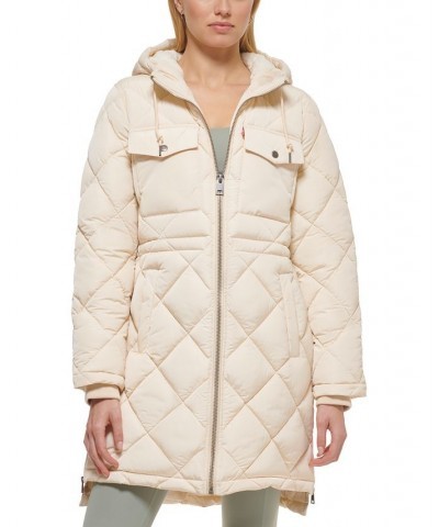 Women's Hooded Anorak Puffer Coat White $48.00 Coats