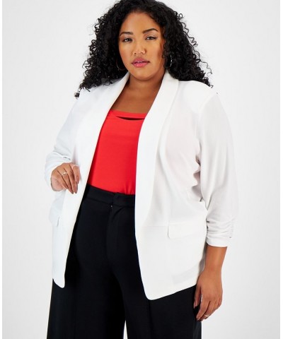 Trendy Plus Size Knit Boyfriend Blazer White $15.90 Jackets