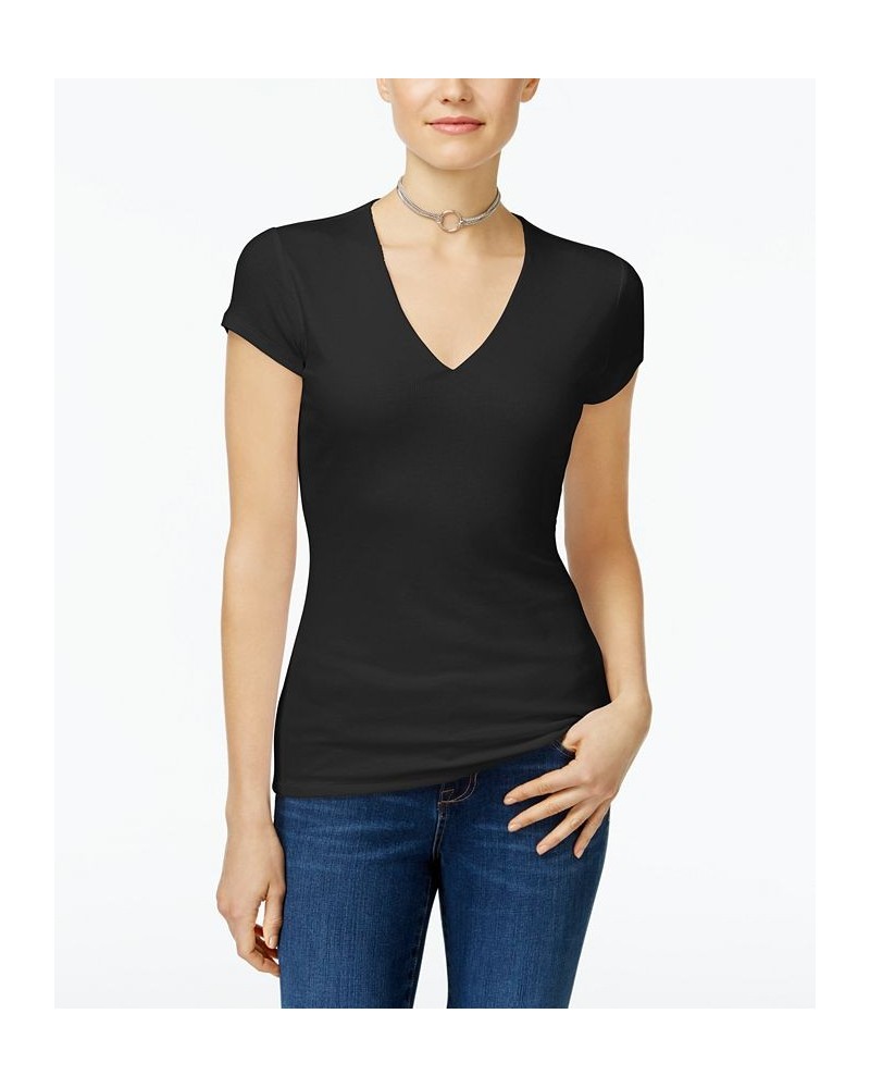 Women's Ribbed V-Neck Top Black $11.40 Tops