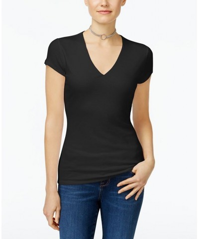 Women's Ribbed V-Neck Top Black $11.40 Tops