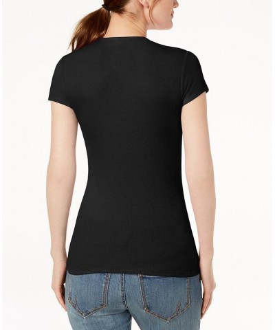 Women's Ribbed V-Neck Top Black $11.40 Tops