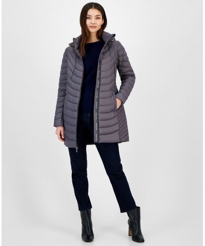 Women's Hooded Packable Puffer Coat Silver $81.70 Coats