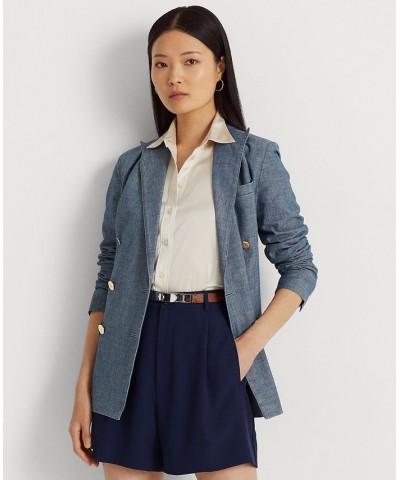 Women's Double-Breasted Chambray Blazer Regular & Petite Beryl Blue Wash $72.85 Jackets