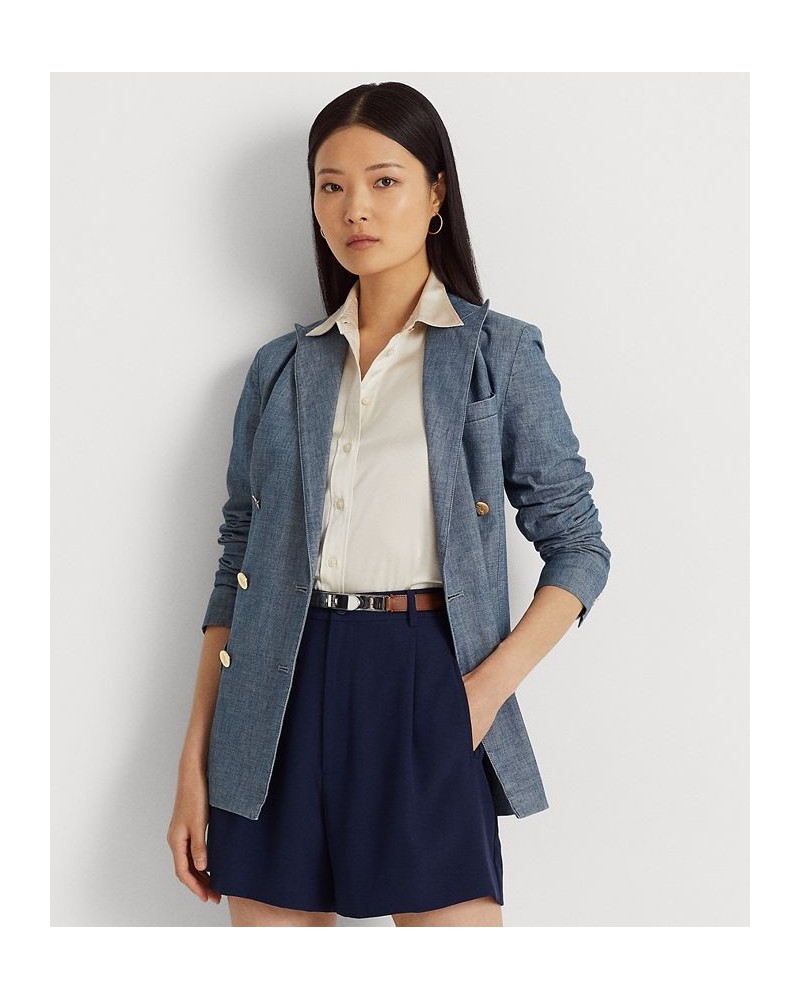 Women's Double-Breasted Chambray Blazer Regular & Petite Beryl Blue Wash $72.85 Jackets