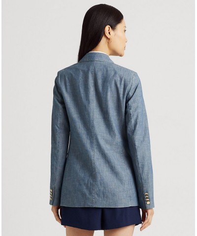 Women's Double-Breasted Chambray Blazer Regular & Petite Beryl Blue Wash $72.85 Jackets