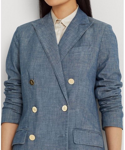 Women's Double-Breasted Chambray Blazer Regular & Petite Beryl Blue Wash $72.85 Jackets