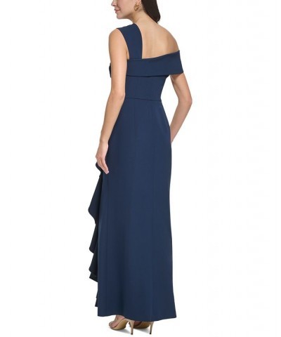 Women's Asymmetrical Side-Ruffled Gown Navy $80.92 Dresses