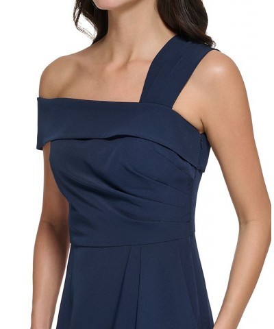 Women's Asymmetrical Side-Ruffled Gown Navy $80.92 Dresses