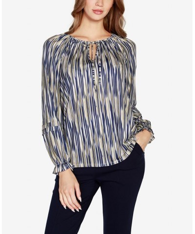 Women's Black Label Printed Peasant Top Navy Combo $26.25 Tops